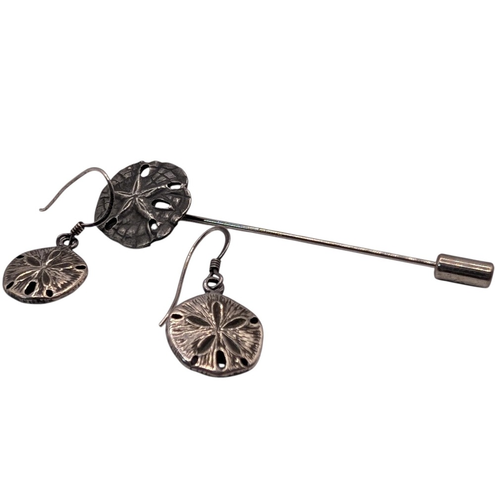 Vintage‎ Starfish Earrings and Stick Pin Silver Tone Wired Dangle Nautical Beach